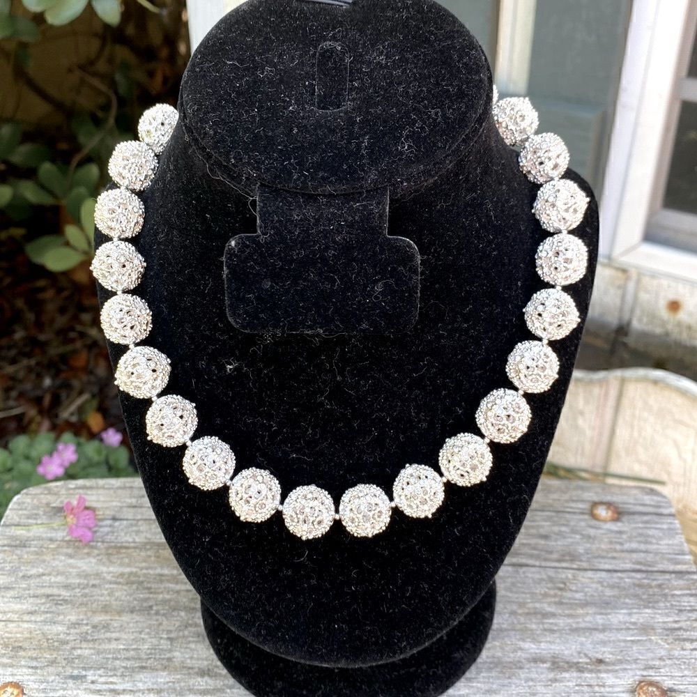 Charter Club Chunky Filigree Silver Ball Necklace. EUC!